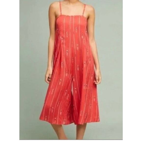 Anthropologie Pants - Anthropologie Sz XS Virginia Swimmer Print Wide Leg Jumpsuit Romper Red
